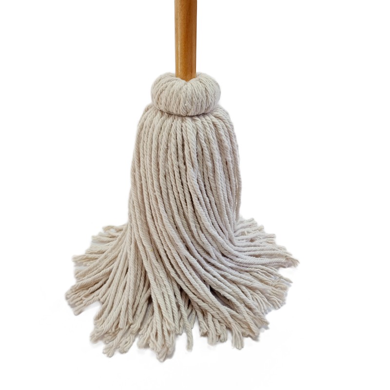 Biały pokład mop z drewnianym uchwytem